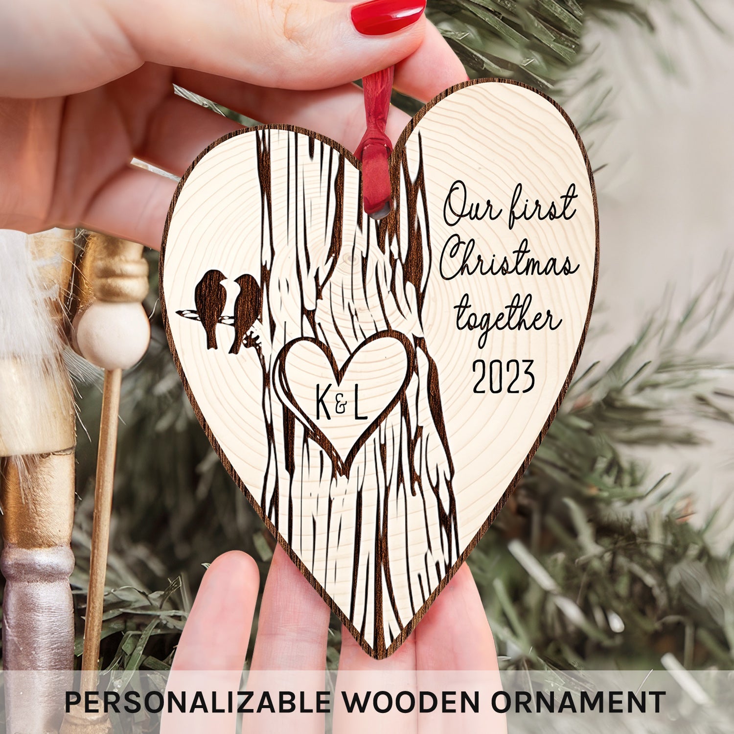 Our First Christmas Together - Personalized First Christmas gift For Husband or Wife - Custom Heart Wooden Ornament - MyMindfulGifts