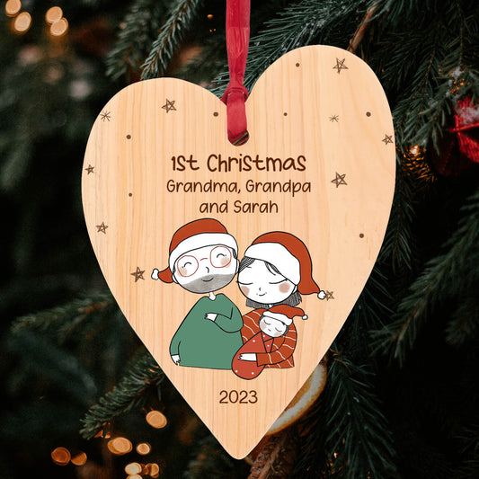 1st Christmas Grandma & Grandpa - Personalized First Christmas gift For Grandparents - Custom Heart Wooden Ornament - MyMindfulGifts