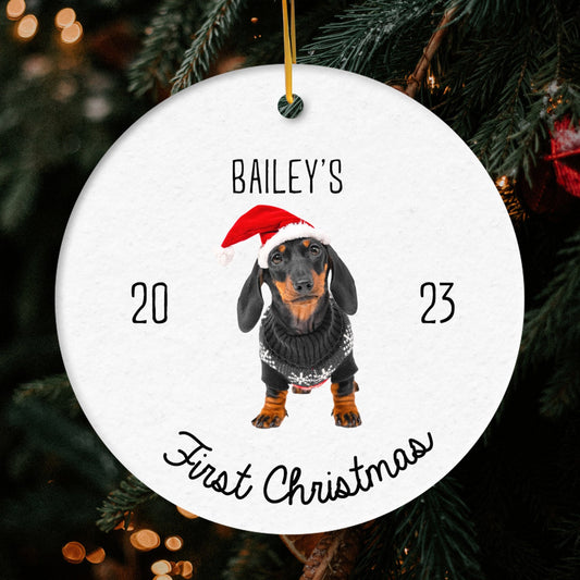 First Christmas - Personalized First Christmas gift For Dog Lovers - Custom Circle Ceramic Ornament - MyMindfulGifts