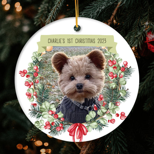 1st Christmas - Personalized First Christmas gift For Dog Lovers - Custom Circle Ceramic Ornament - MyMindfulGifts