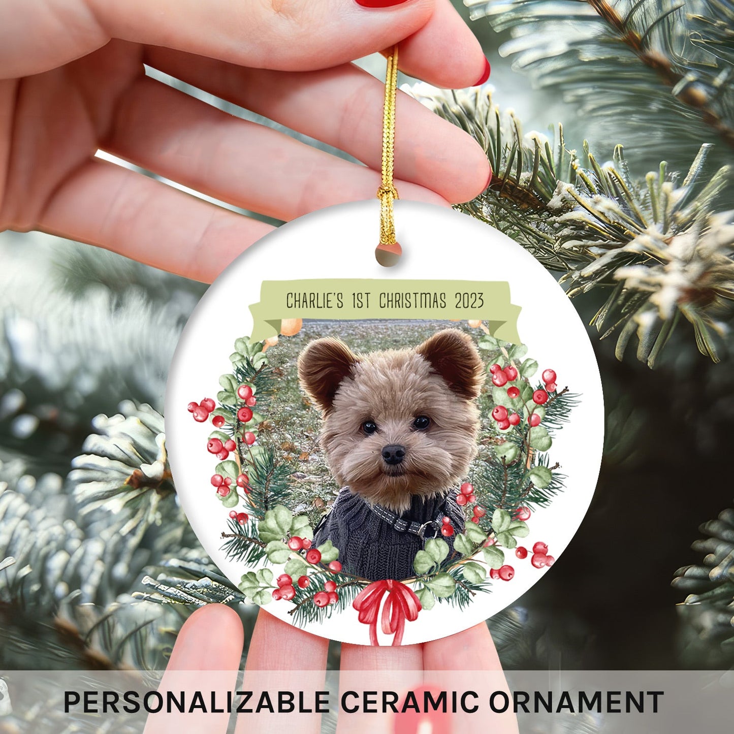 1st Christmas - Personalized First Christmas gift For Dog Lovers - Custom Circle Ceramic Ornament - MyMindfulGifts