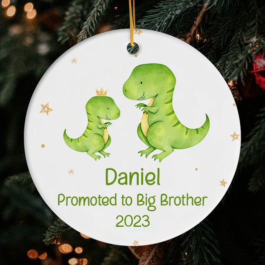 Promoted To Big Brother - Personalized Christmas gift For Brother - Custom Circle Ceramic Ornament - MyMindfulGifts