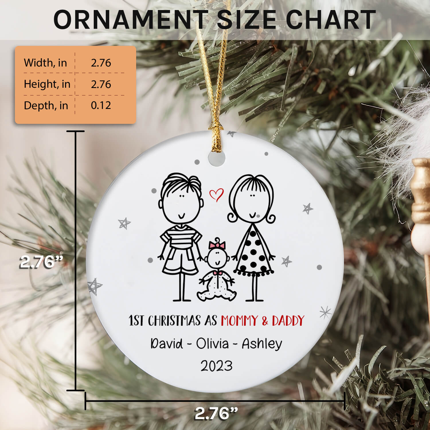 1st Christmas as Mommy & Daddy - Personalized First Christmas gift For New Parents - Custom Circle Ceramic Ornament - MyMindfulGifts