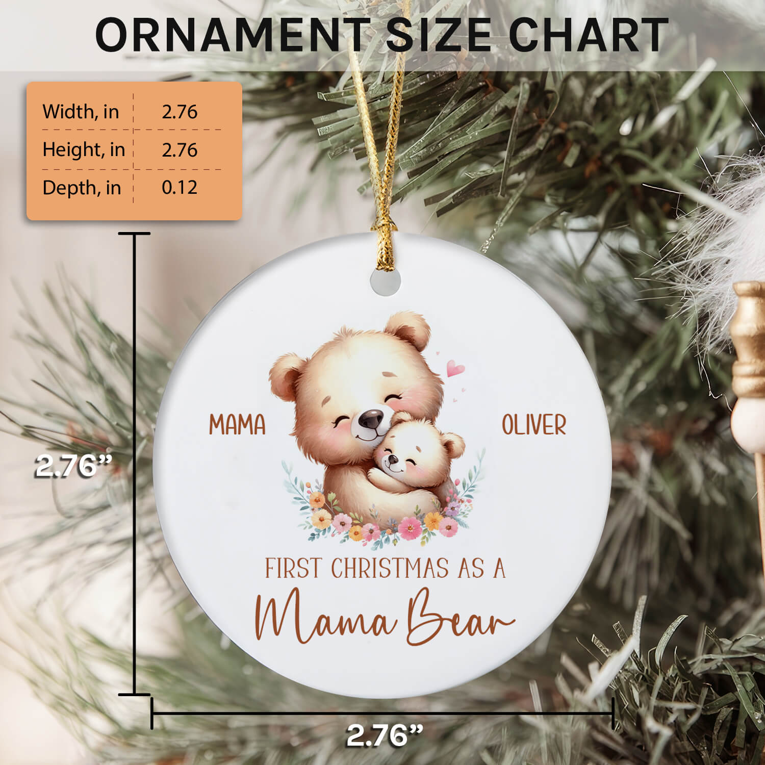 First Christmas As A Mama Bear - Personalized First Christmas gift For New Mom - Custom Circle Ceramic Ornament - MyMindfulGifts