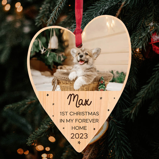 First Christmas In My Forever Home - Personalized First Christmas gift For Baby - Custom Heart Wooden Ornament - MyMindfulGifts