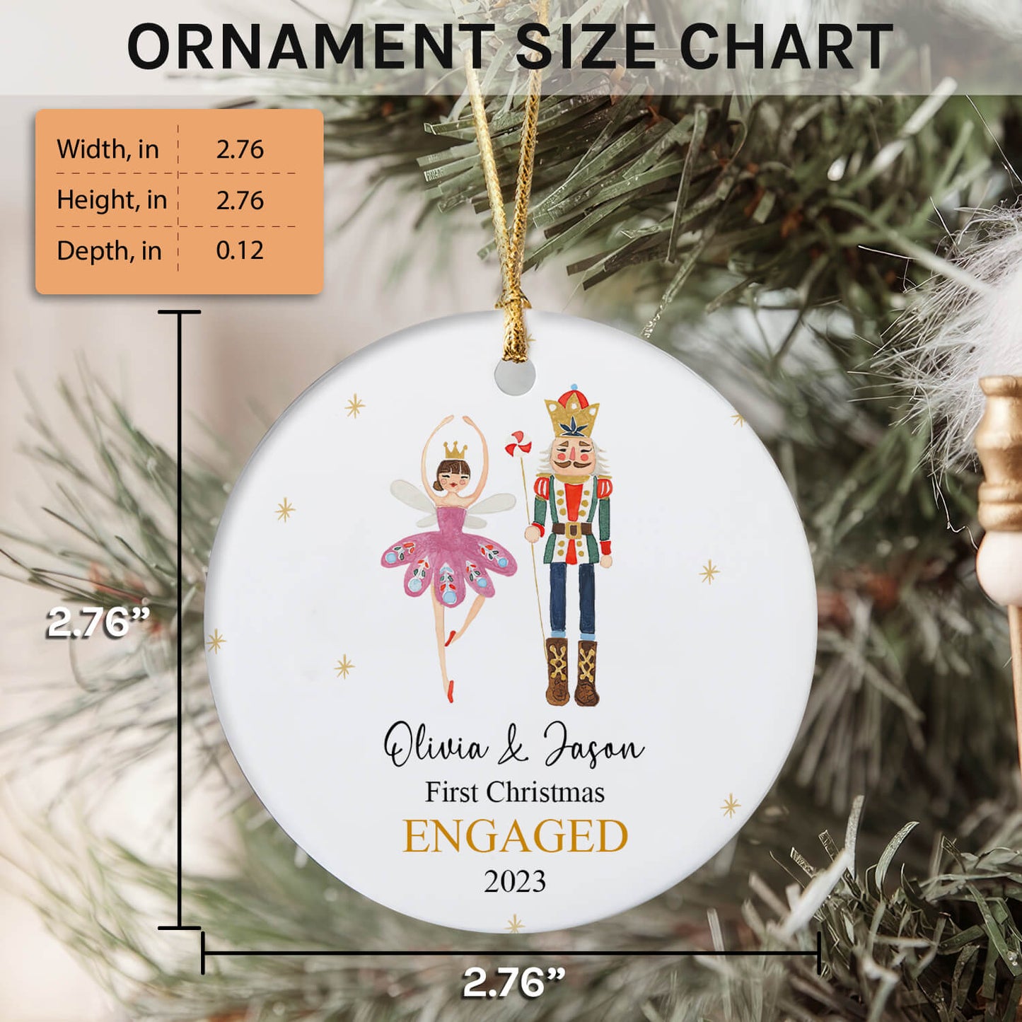 First Christmas Engaged Nutcracker - Personalized First Christmas gift For Fiance - Custom Circle Ceramic Ornament - MyMindfulGifts