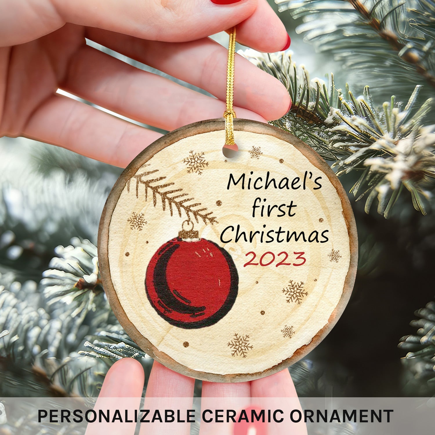 Baby's First Christmas - Personalized First Christmas gift For Baby - Custom Circle Ceramic Ornament - MyMindfulGifts