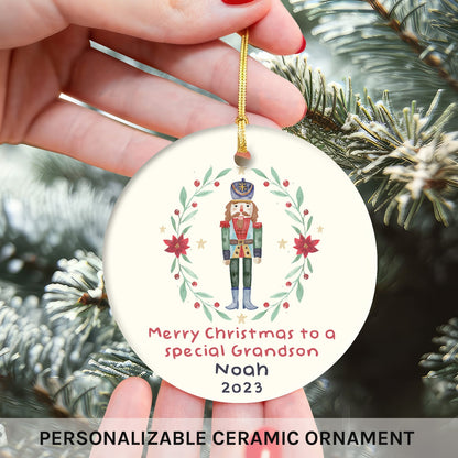 Merry Christmas To A Special Grandson - Personalized Christmas gift For Grandson - Custom Circle Ceramic Ornament - MyMindfulGifts