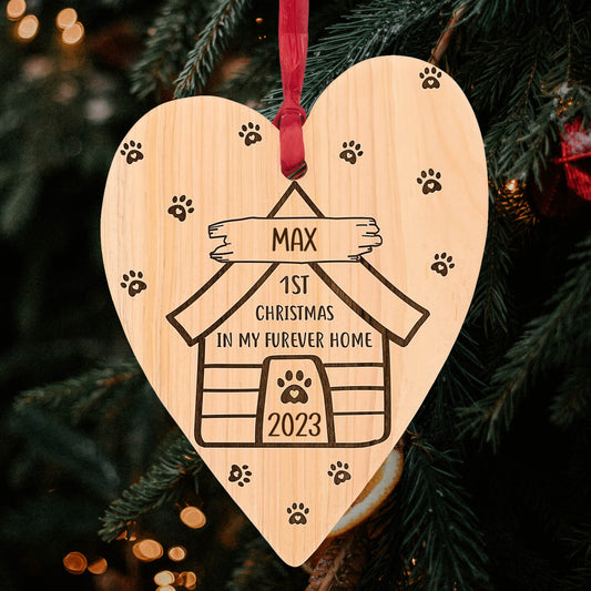 1st Christmas In My Furever Home - Personalized First Christmas gift For Dog Lovers - Custom Heart Wooden Ornament - MyMindfulGifts