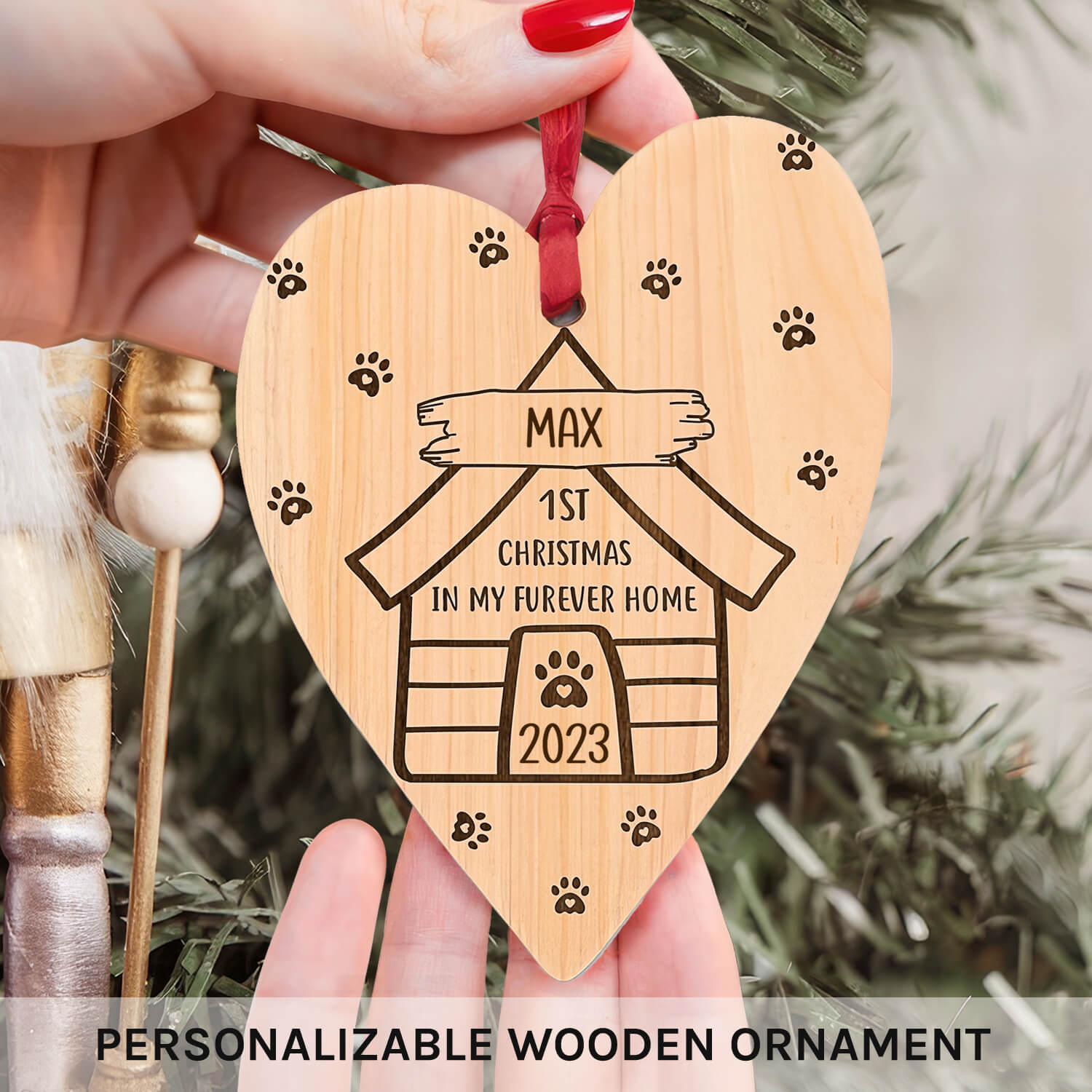 1st Christmas In My Furever Home - Personalized First Christmas gift For Dog Lovers - Custom Heart Wooden Ornament - MyMindfulGifts