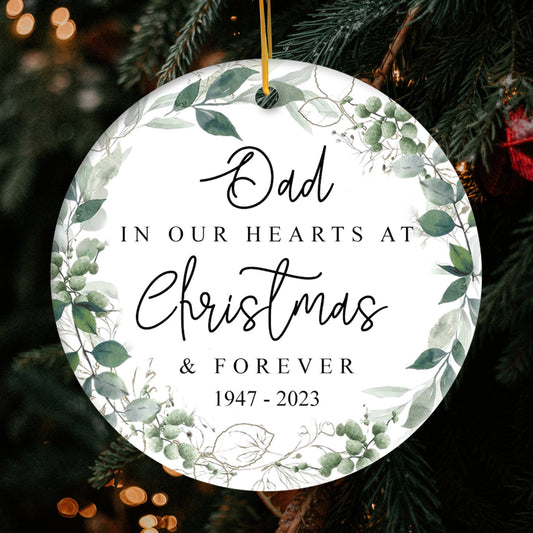 In Our Hearts At Christmas - Personalized Christmas Memorial gift For Family - Custom Circle Ceramic Ornament - MyMindfulGifts