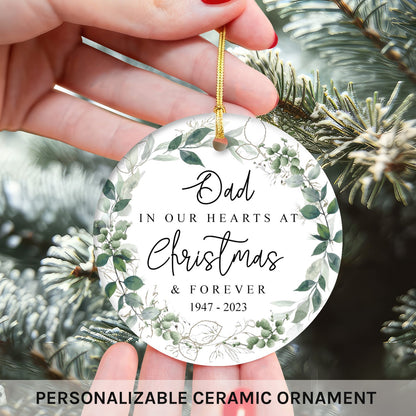 In Our Hearts At Christmas - Personalized Christmas Memorial gift For Family - Custom Circle Ceramic Ornament - MyMindfulGifts