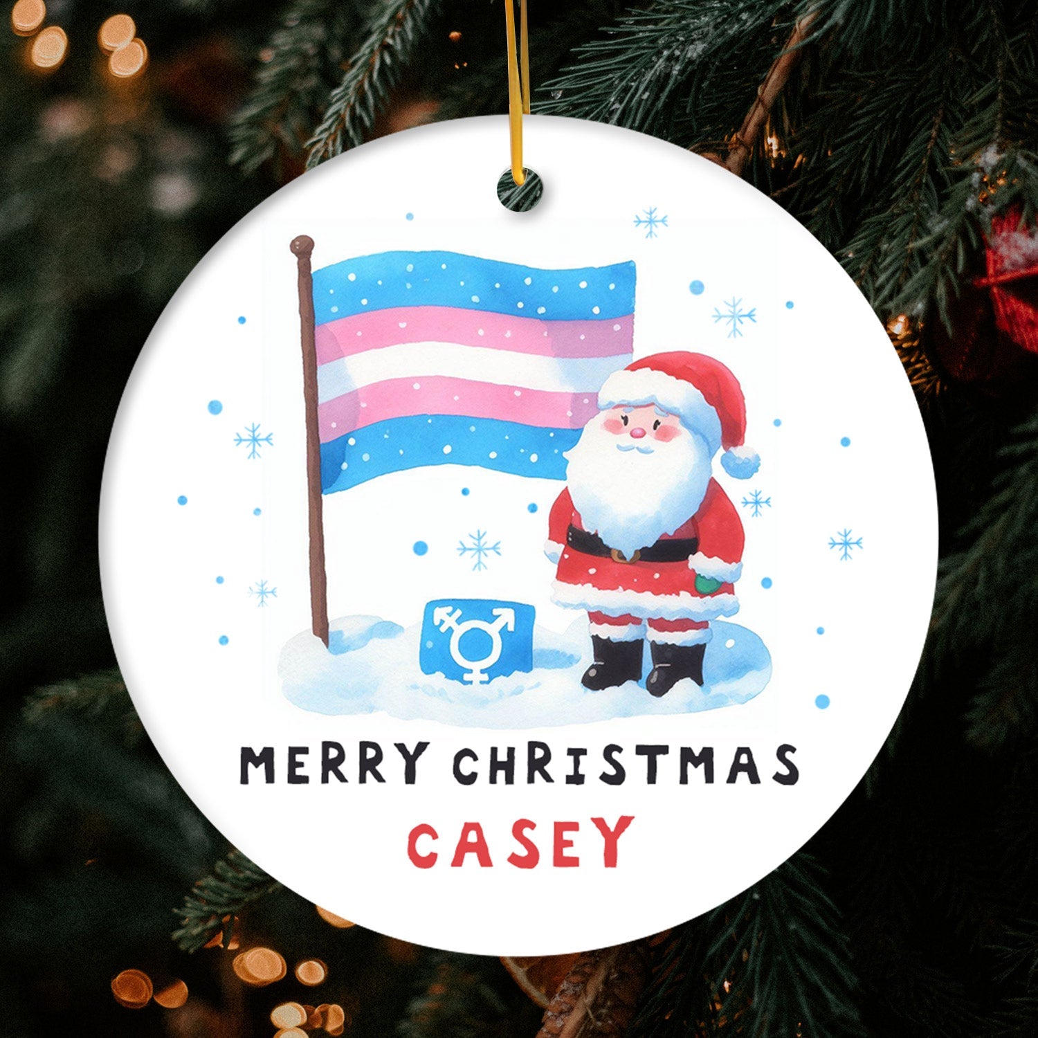 Merry Christmas - Personalized Christmas gift For Transgender - Custom Circle Ceramic Ornament - MyMindfulGifts