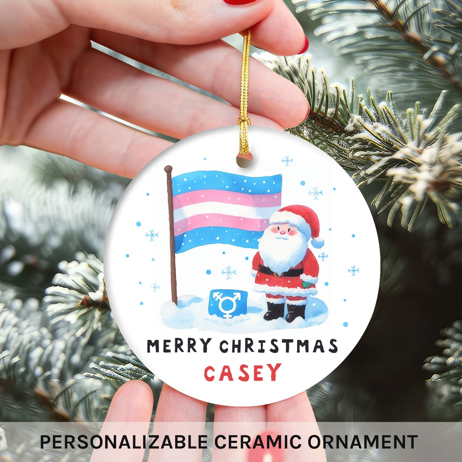 Merry Christmas - Personalized Christmas gift For Transgender - Custom Circle Ceramic Ornament - MyMindfulGifts