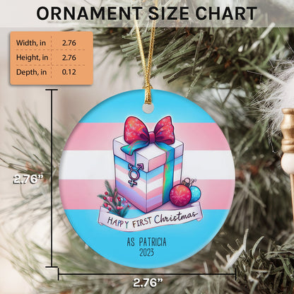 Transgender First Christmas - Personalized First Christmas gift For Transgender - Custom Circle Ceramic Ornament - MyMindfulGifts