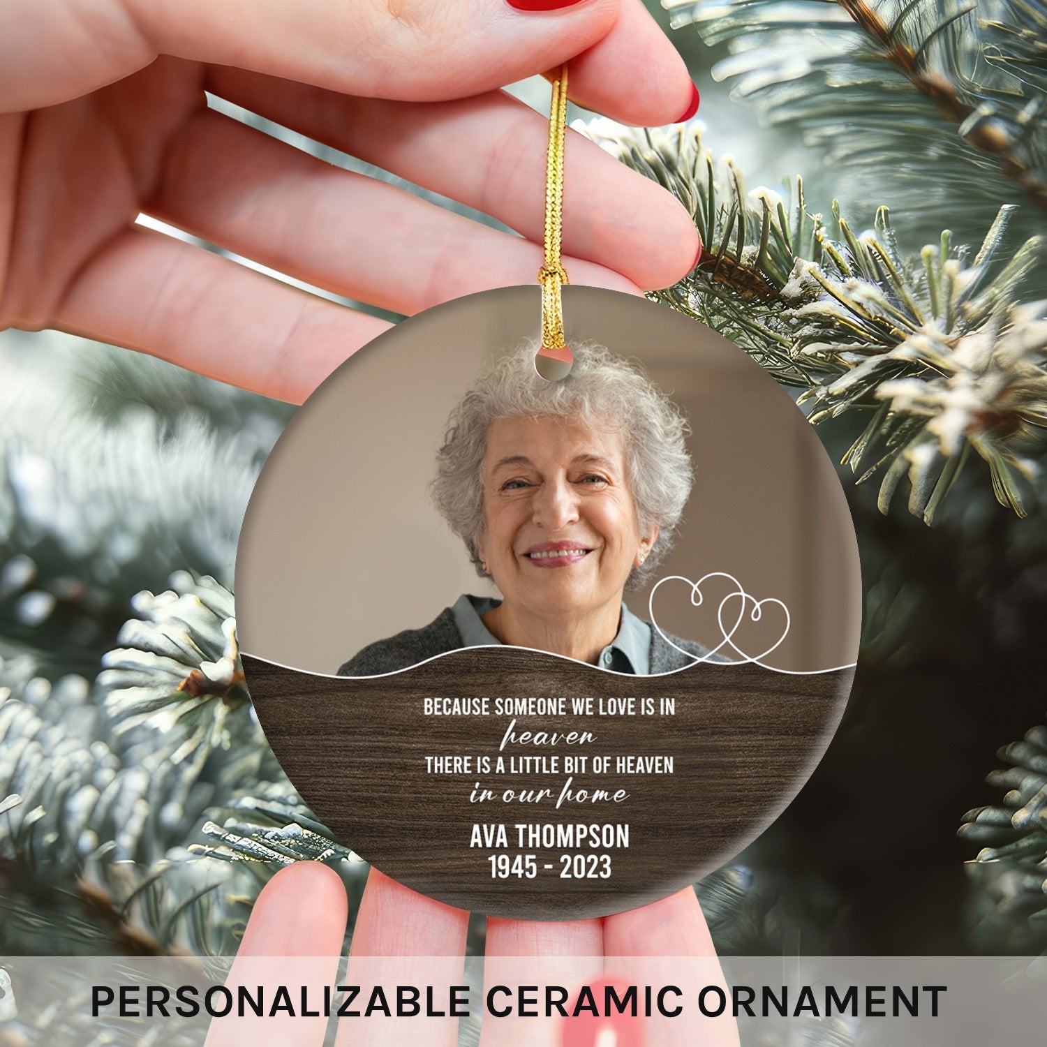 There Is A Little Bit Of Heaven In Our Home - Personalized Christmas Memorial gift For Family - Custom Circle Ceramic Ornament - MyMindfulGifts