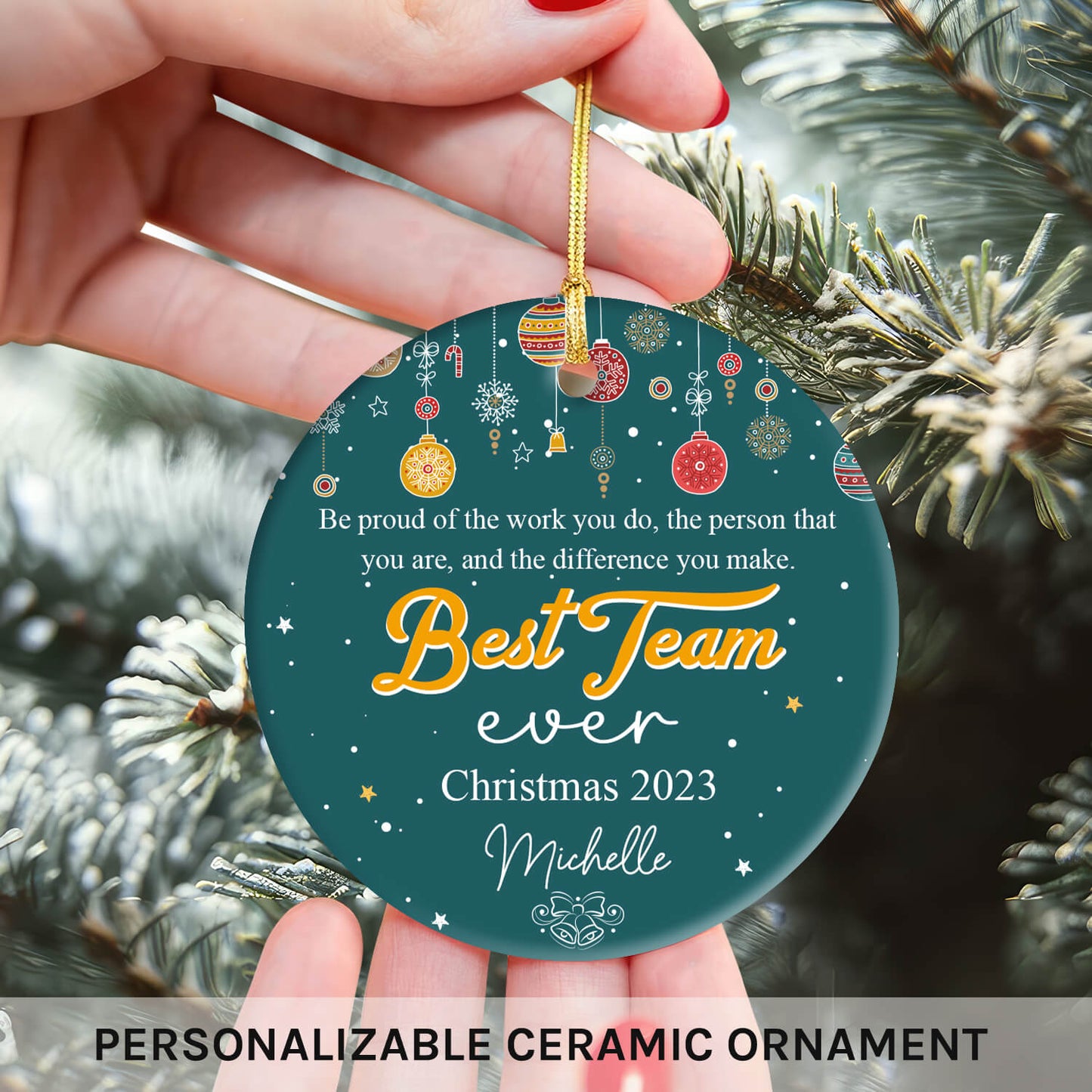 Best Team Ever - Personalized Christmas gift For Coworkers or Employees - Custom Circle Ceramic Ornament - MyMindfulGifts