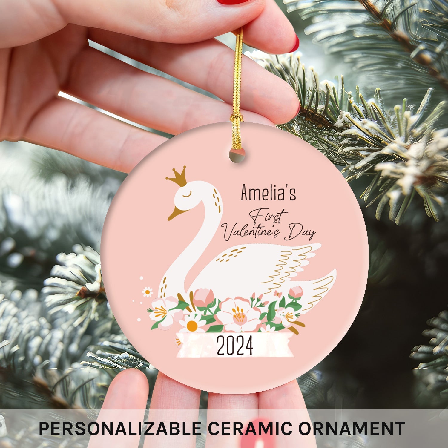 Baby's First Valentine's Day - Personalized First Valentine's Day gift For Baby - Custom Circle Ceramic Ornament - MyMindfulGifts
