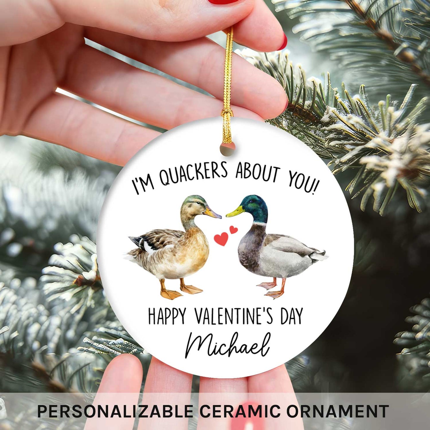 I'm Quackers About You - Personalized Valentine's Day gift For Him or Her - Custom Circle Ceramic Ornament - MyMindfulGifts