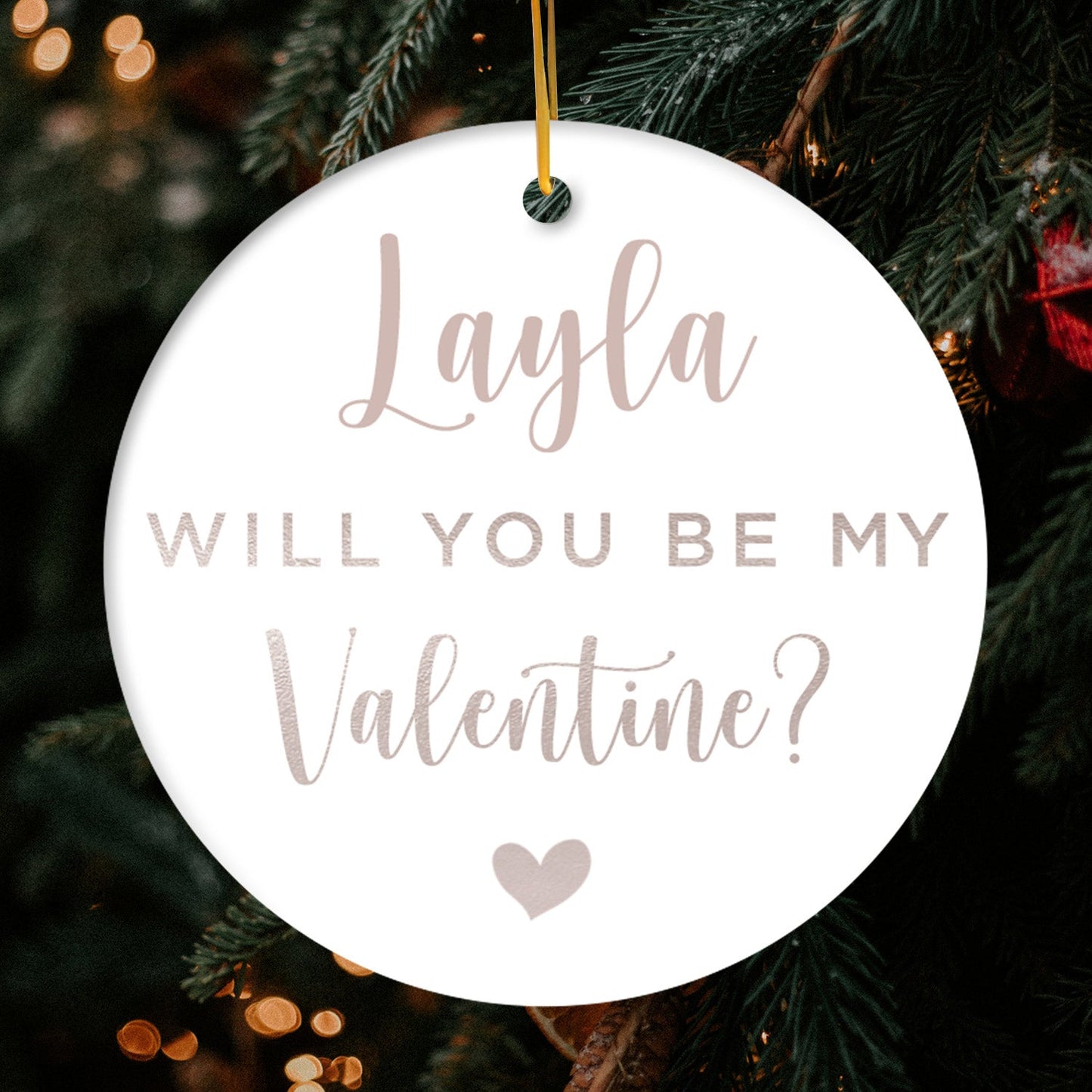 Will You Be My Valentine - Personalized Valentine's Day gift For Him or Her - Custom Circle Ceramic Ornament - MyMindfulGifts