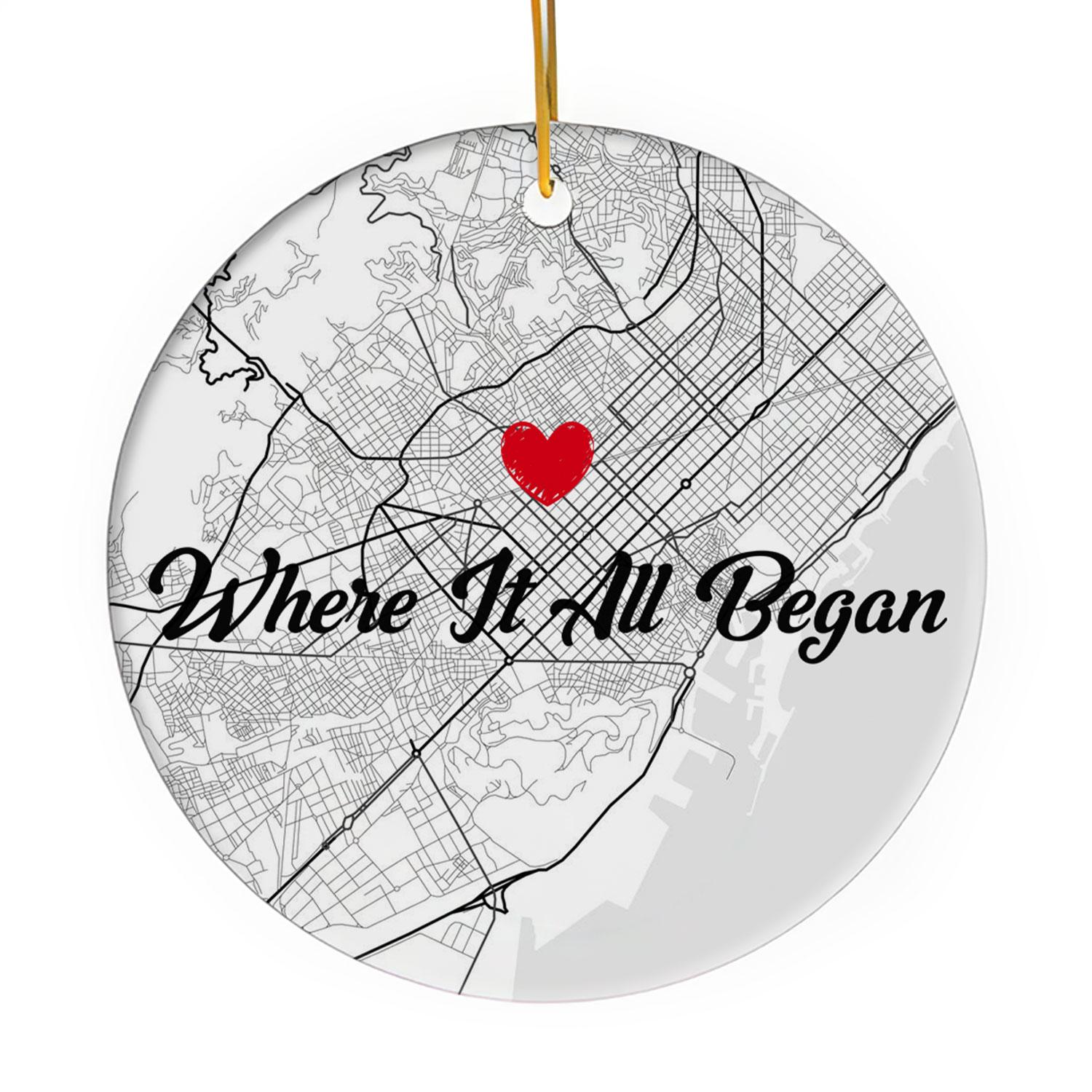 Where It All Began Wall Art Retro - Personalized Anniversary or Valentine's Day gift for Husband or Wife - Custom Circle Ceramic Ornament - MyMindfulGifts