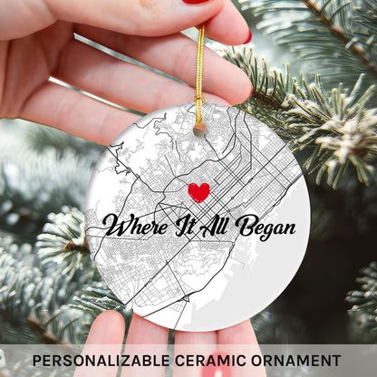 Where It All Began Wall Art Retro - Personalized Anniversary or Valentine's Day gift for Husband or Wife - Custom Circle Ceramic Ornament - MyMindfulGifts