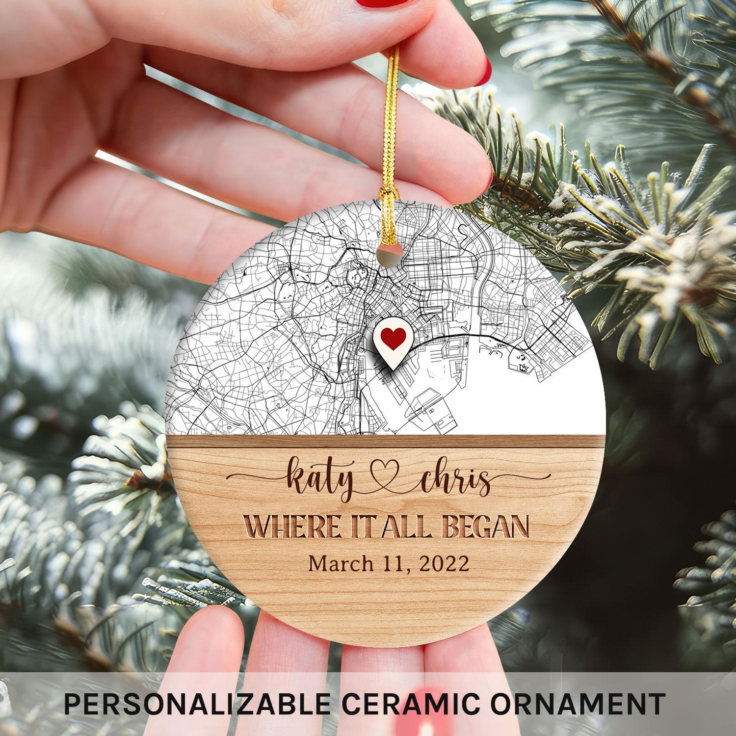 Where It All Began Map - Personalized Anniversary or Valentine's Day gift for Husband or Wife - Custom Circle Ceramic Ornament - MyMindfulGifts