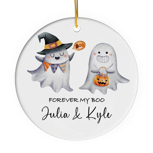 Forever My Boo - Personalized Anniversary or Halloween gift for Boyfriend or Girlfriend - Custom Circle Ceramic Ornament - MyMindfulGifts