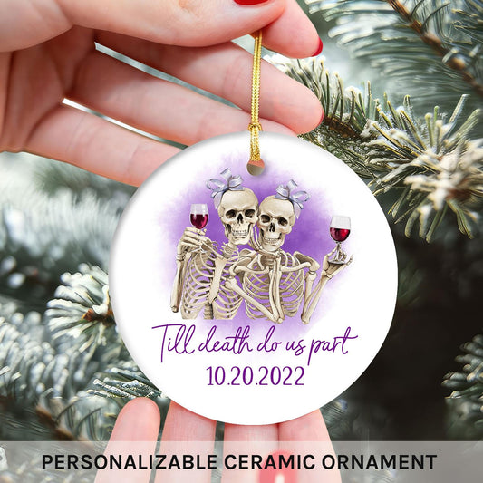 Til Death Do Us Part - Personalized Anniversary or Halloween gift for Lesbian Couple - Custom Circle Ceramic Ornament - MyMindfulGifts