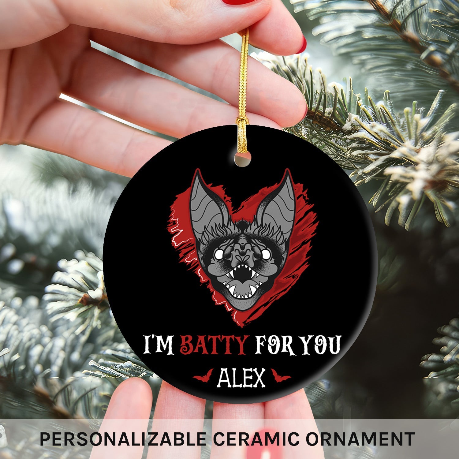 I'm Batty For You - Personalized Anniversary or Halloween gift for Boyfriend or Girlfriend - Custom Circle Ceramic Ornament - MyMindfulGifts