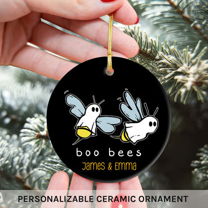 Boo Bees - Personalized Anniversary or Halloween gift for Him or Her - Custom Circle Ceramic Ornament - MyMindfulGifts