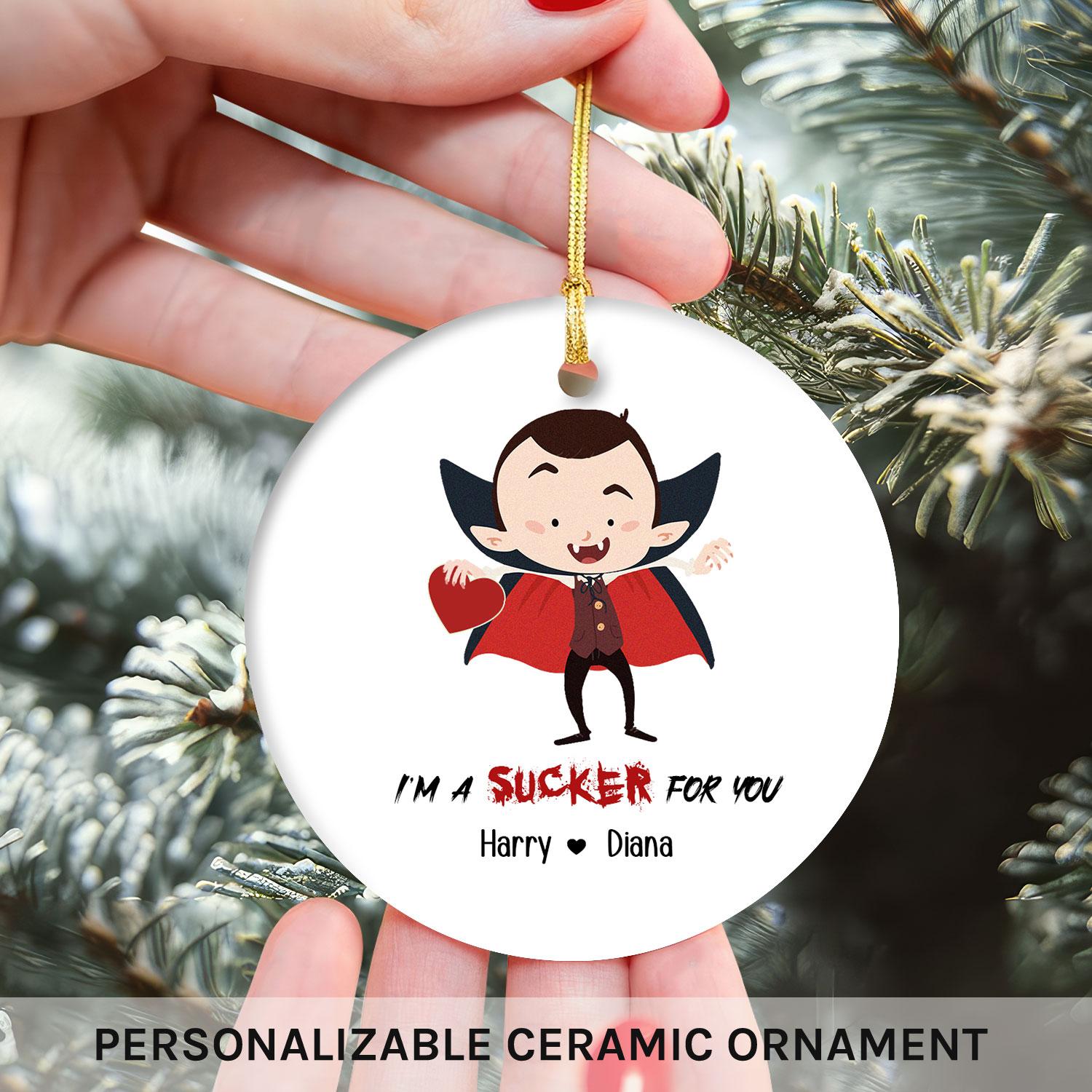 I'm A Sucker For You - Personalized Anniversary or Halloween gift for Boyfriend or Girlfriend - Custom Circle Ceramic Ornament - MyMindfulGifts