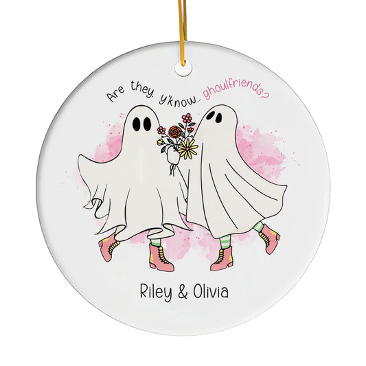 Ghoulfriends - Personalized Anniversary or Valentine's Day gift for Lesbian Couple - Custom Circle Ceramic Ornament - MyMindfulGifts