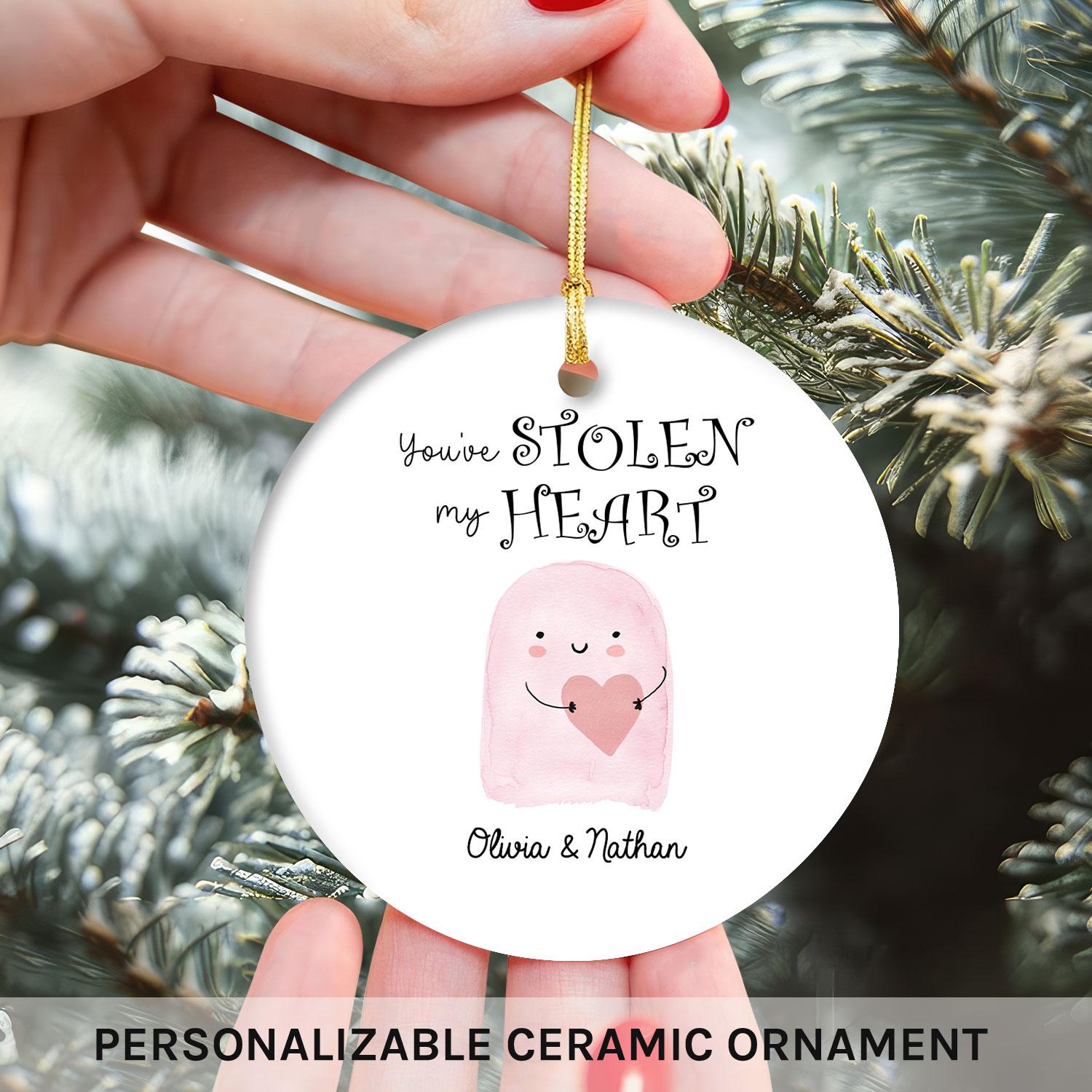 You've Stolen My Heart - Personalized Anniversary or Halloween gift for Boyfriend or Girlfriend - Custom Circle Ceramic Ornament - MyMindfulGifts