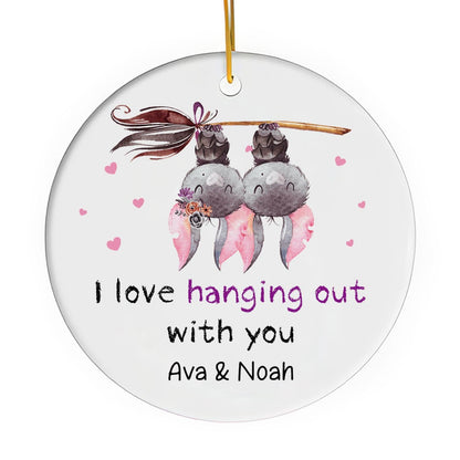 I Love Hanging Out With You - Personalized Anniversary or Halloween gift for Boyfriend or Girlfriend - Custom Circle Ceramic Ornament - MyMindfulGifts