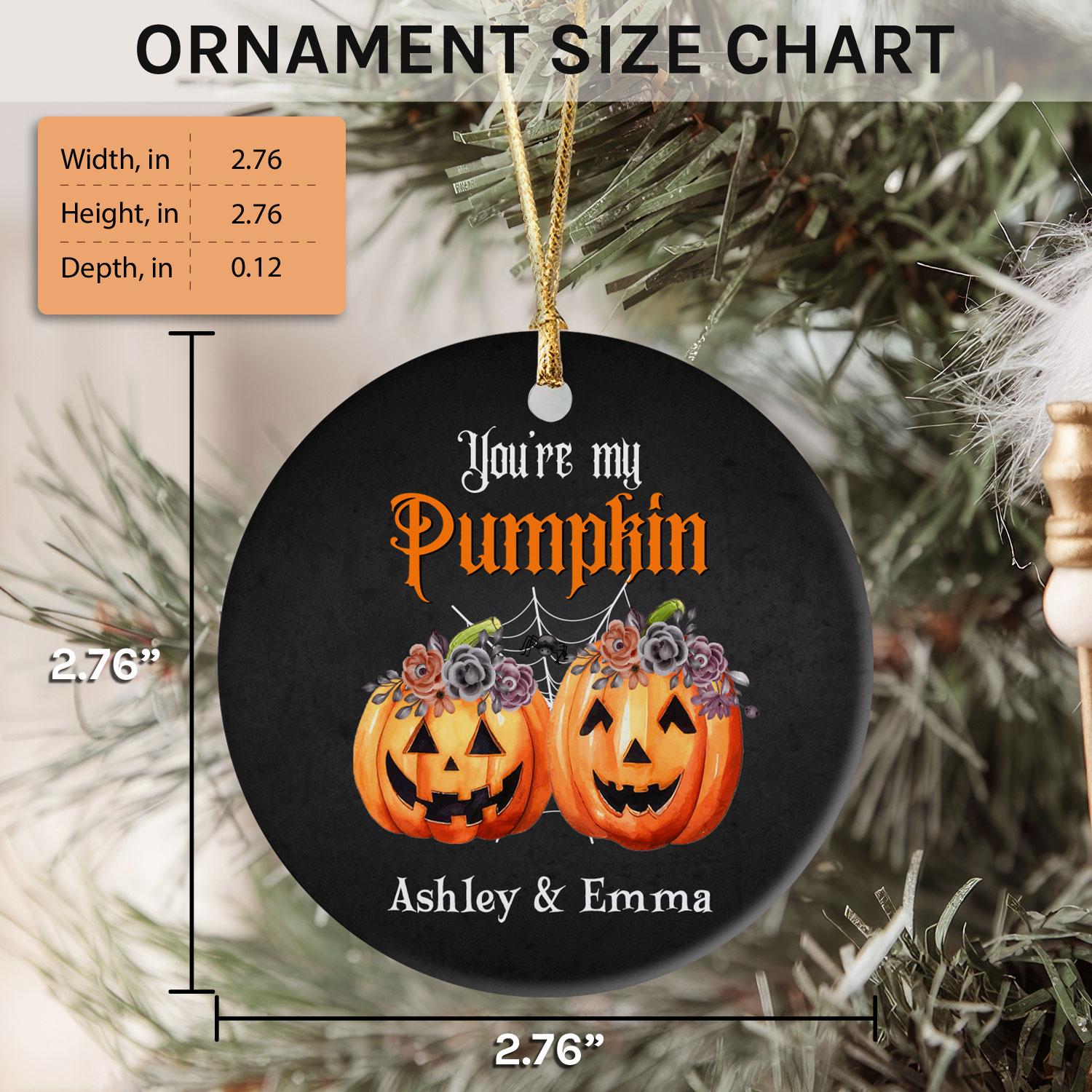 You're My Pumpkin - Personalized Anniversary or Halloween gift for Lesbian Couple - Custom Circle Ceramic Ornament - MyMindfulGifts