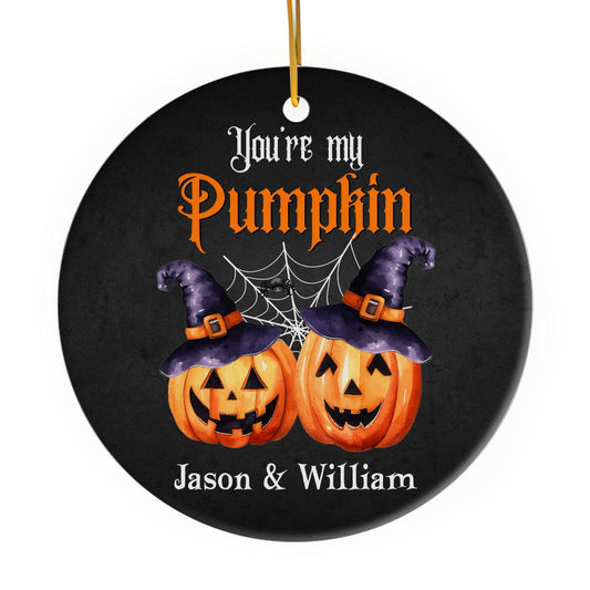 You're My Pumpkin - Personalized Anniversary or Halloween gift for Gay Couple - Custom Circle Ceramic Ornament - MyMindfulGifts
