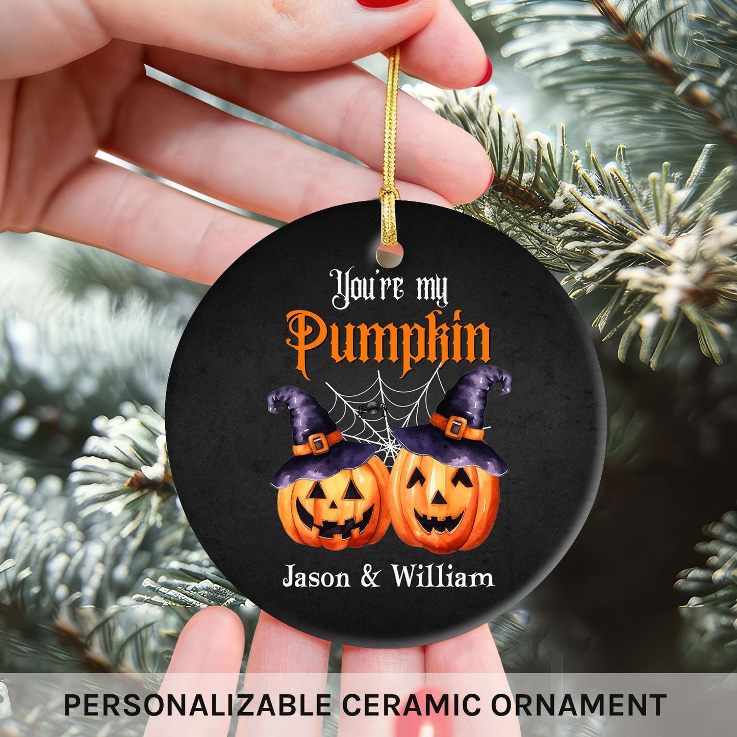 You're My Pumpkin - Personalized Anniversary or Halloween gift for Gay Couple - Custom Circle Ceramic Ornament - MyMindfulGifts