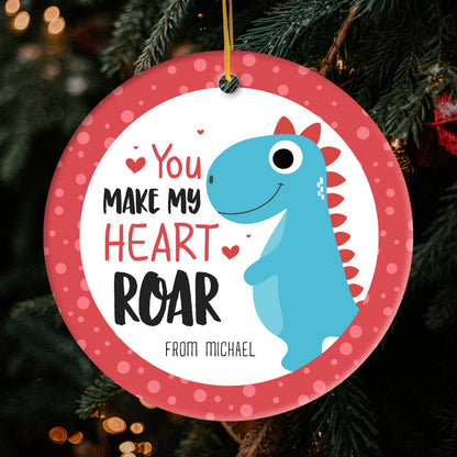 You Make My Heart Roar - Personalized Anniversary, Valentine's Day, Birthday or Christmas gift For Him or Her - Custom Circle Ceramic Ornament - MyMindfulGifts