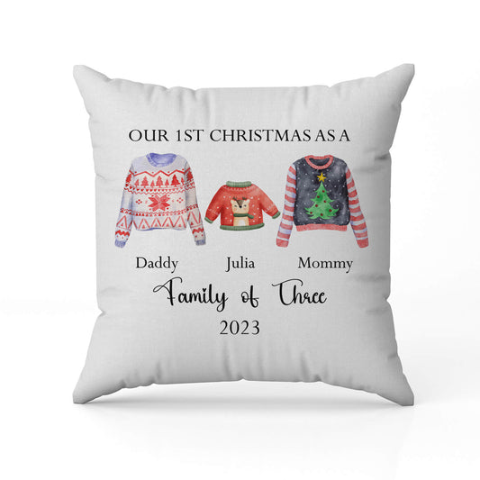 Our First Christmas As A Family Of Three - Personalized First Christmas gift for Family - Custom Pillow - MyMindfulGifts