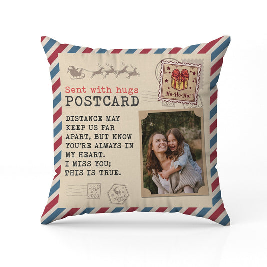 Sent With Hugs - Personalized Birthday or Christmas gift For Long Distance Couple, Family Members or Friends - Custom Pillow - MyMindfulGifts