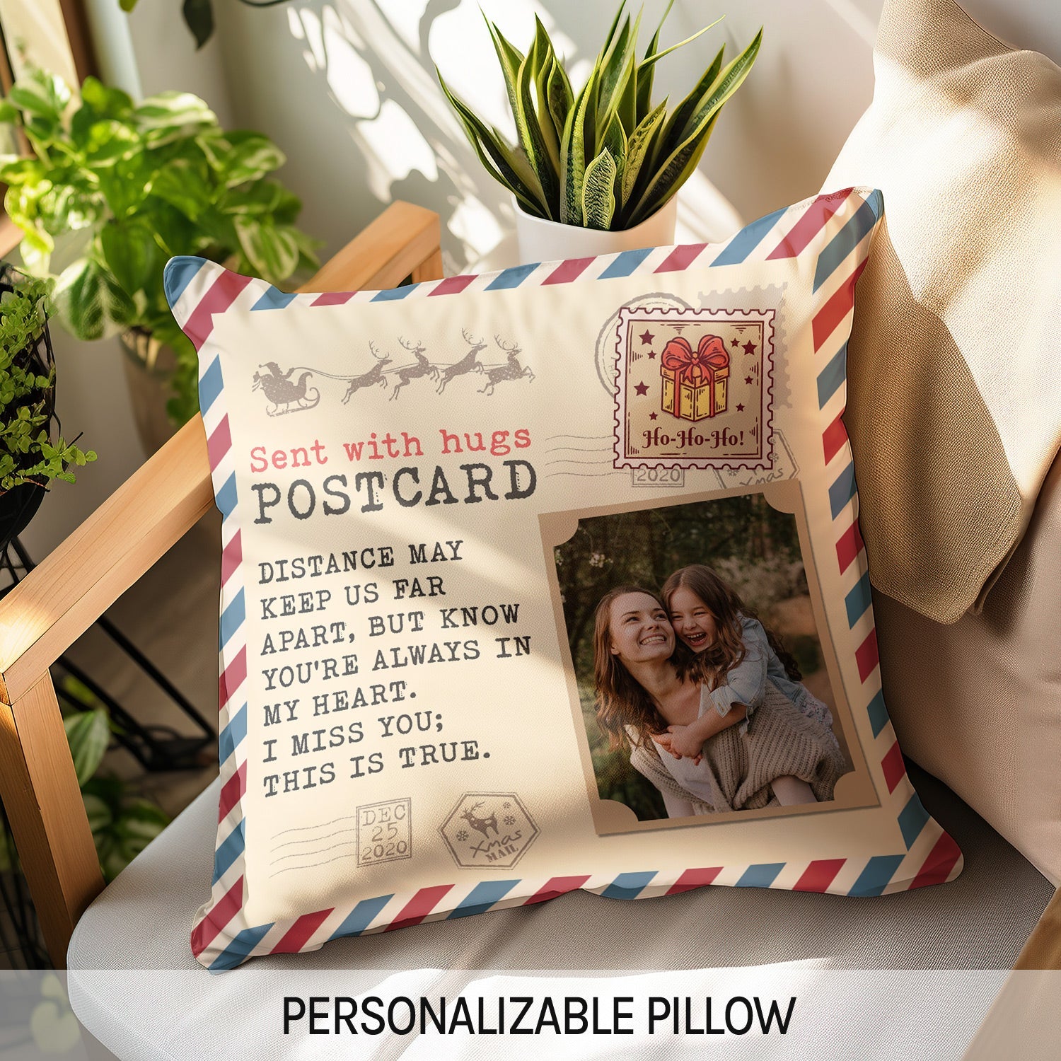 Sent With Hugs - Personalized Birthday or Christmas gift For Long Distance Couple, Family Members or Friends - Custom Pillow - MyMindfulGifts