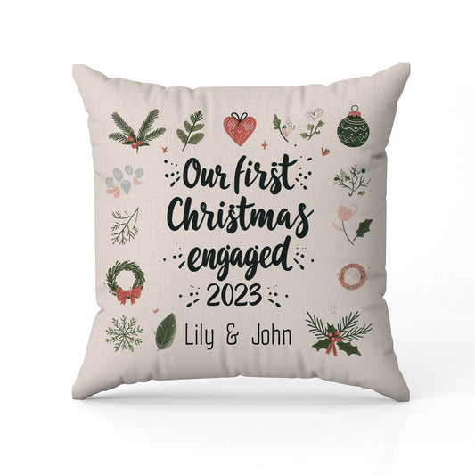 Our First Christmas Engaged - Personalized First Christmas gift For Fiance - Custom Pillow - MyMindfulGifts
