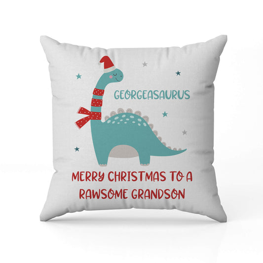 Merry Christmas To A Rawsome Grandson - Personalized Christmas gift For Grandson - Custom Pillow - MyMindfulGifts