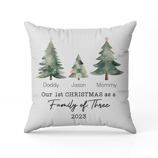 Our 1st Christmas As A Family Of Three - Personalized First Christmas gift For Family - Custom Pillow - MyMindfulGifts