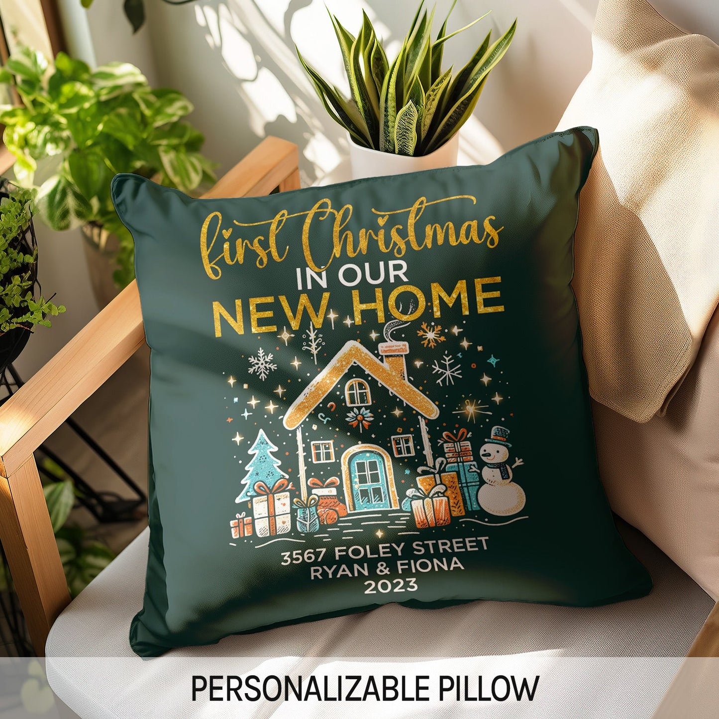 First Christmas In Our New Home - Personalized First Christmas gift For Family, Husband or Wife - Custom Pillow - MyMindfulGifts