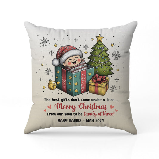 The Best Gifts Don't Come Under A Tree - Personalized Christmas Pregnancy Announcement gift For Family - Custom Pillow - MyMindfulGifts