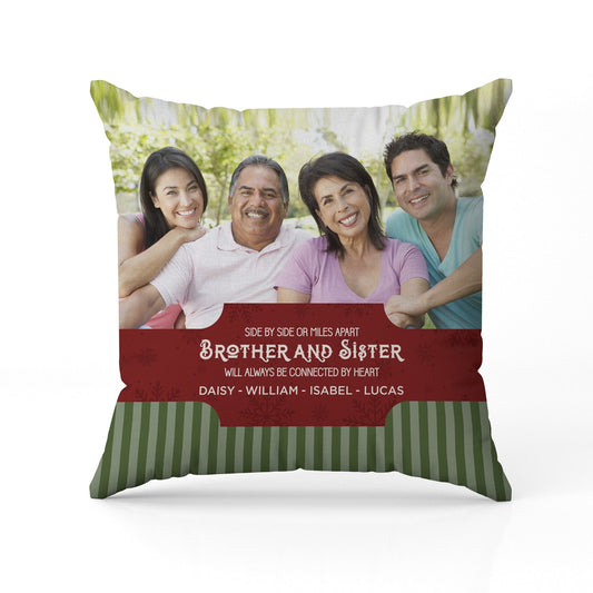 Brothers & Sisters Will Always Connected By Heart - Personalized Christmas gift For Long Distance Sibling - Custom Pillow - MyMindfulGifts