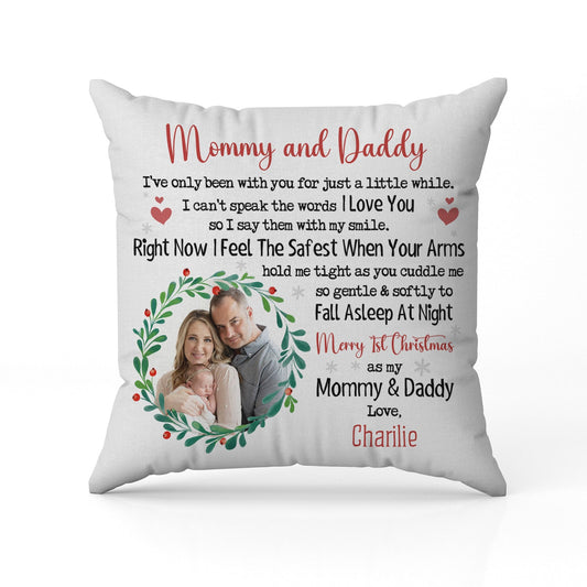 Merry 1st Christmas As My Mommy & Daddy - Personalized First Christmas gift For New Parents - Custom Pillow - MyMindfulGifts