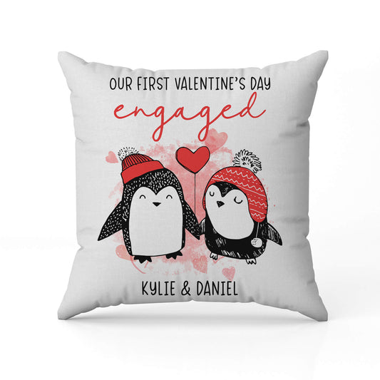 Our First Valentine's Day Engaged - Personalized First Valentine's Day gift For Fiance - Custom Pillow - MyMindfulGifts